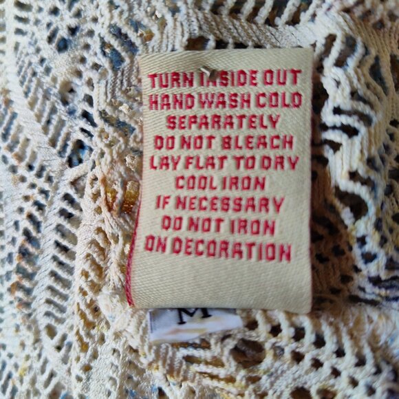 REBA Boho Embellished Rhinestone Deco Pattern Lace Knit Semi Sheer Maxi Dress M - Picture 13 of 13